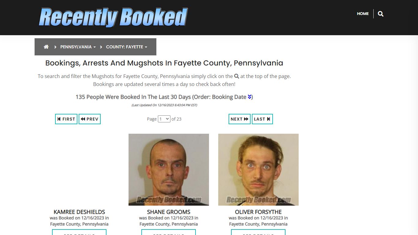 Bookings, Arrests and Mugshots in Fayette County, Pennsylvania